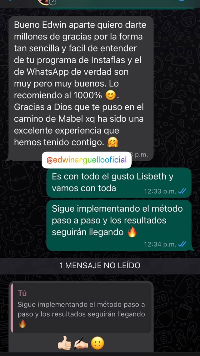 Conversación de WhatsApp donde una clienta recomienda el programa al 1000%