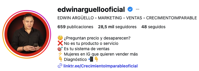 Perfil de Instagram de Edwin Argüello: 28,5 mil seguidores